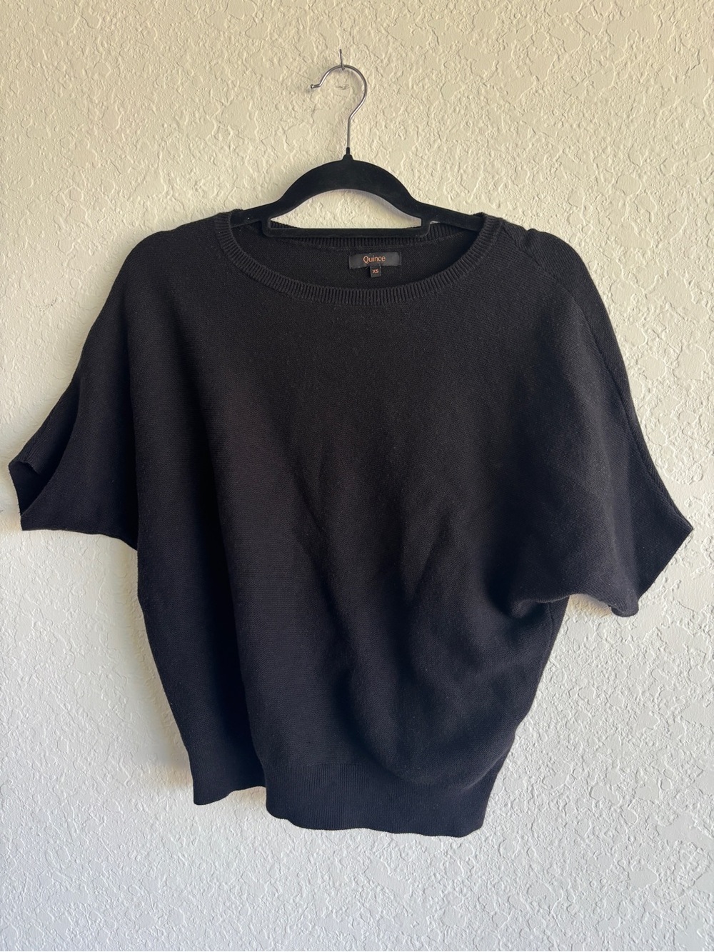 Quince 65% Organic Cotton Cashmere Dolman Sweater Black XS Lightweight Knit